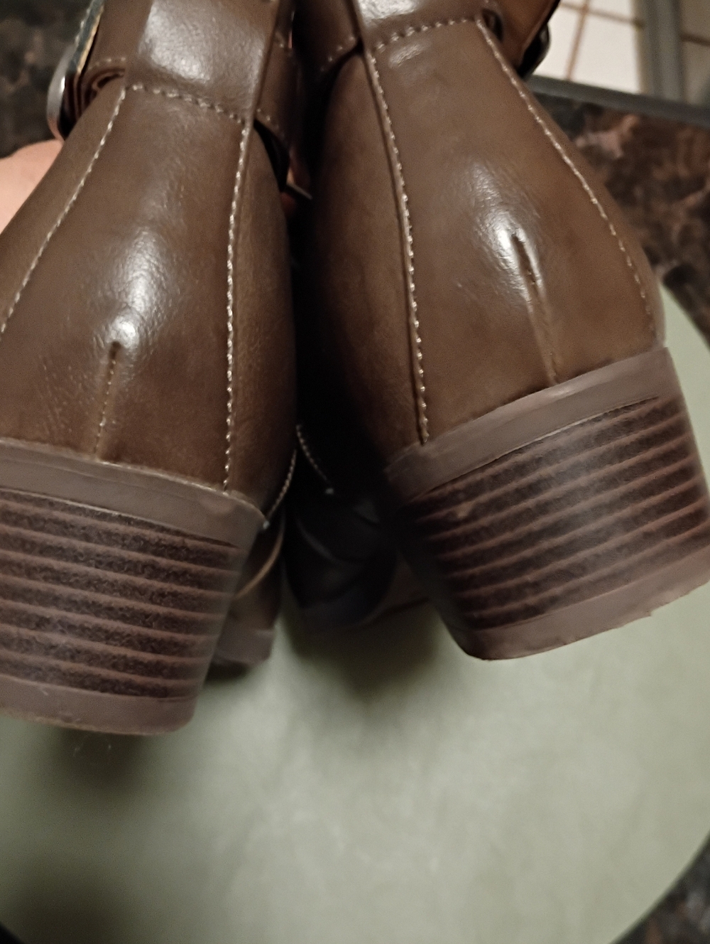 Unisa Olive-Taupe Leather Side-Buckle Ankle Boot Size 9 M - Picture 6 of 11